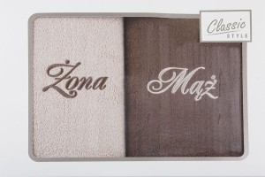 Zestaw ręczników Mąż Żona Eurofirany beż+brąz 70x140 Walentynki