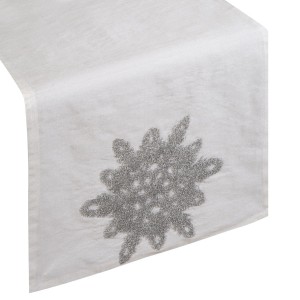 Bieżnik świąteczny EuroFirany 40x140 Snow krem+srebrny