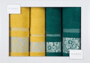 Ręczniki komplet 4szt EuroFirany Sylwia musztarda+zielony