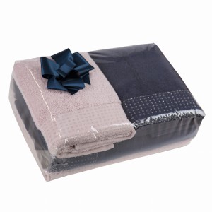 Ręczniki komplet 4 części EuroFirany Luna puder+granat