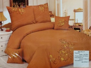 Pościel haftowana 160x200 z prześcieradłem rudy