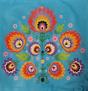 Poszewka ozdobna 40x40 turkus łowicki wzór