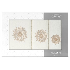 Komplet ręczników 3szt Eurofirany Rosette k+beż