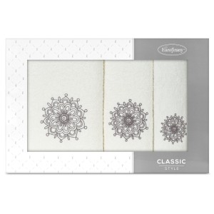 Komplet ręczników 3szt Eurofirany Rosette krem+grafit