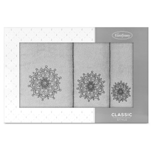 Komplet ręczników 3szt Eurofirany Rosette srebrny+grafit