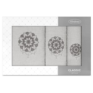 Komplet ręczników 3szt Eurofirany Lotus srebrny+grafit