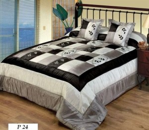 Narzuta satynowa na łóżko szary/czarny 220x240 ekskluzywna