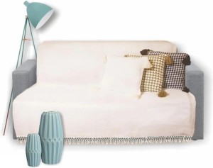 Poszewka 45x45 pepitka kremowa bawełna z troczkami