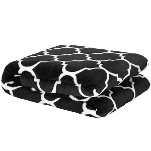 Koc z mikrofibry 160x200 koniczyna marokańska czarny biały