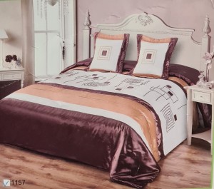 Narzuta satynowa z poszewkami 200x230 1157 krem brąz