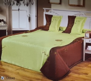 Narzuta satynowa 200x230  z poszewkami 120040 zielona brąz