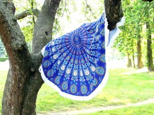 Ręcznik plażowy koło niebieski 150cm frędzle okrągły