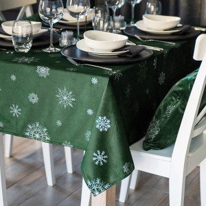 Obrus świąteczny 140x180 velvet wodoodporny zielony ze srebrnym