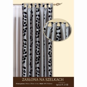 Zasłona 140x250 Eurofirany Flor szary+czarny szelki