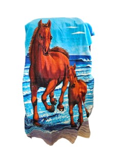 Ręcznik dziecięcy plażowy 70x140 Konie Koń i źrebak